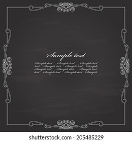 Vintage calligraphic square frame on chalkboard retro background.