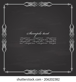 Vintage calligraphic square frame on chalkboard retro background.
