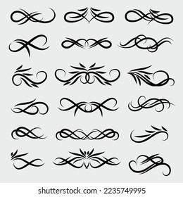 Vintage calligraphic swirl ornaments set. Vintage swirl ornament, line style flourishes set. Filigree calligraphic ornamental curls. 