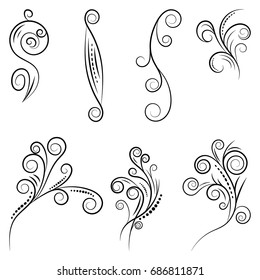 Vintage calligraphic swirl set. Vector ornament design.