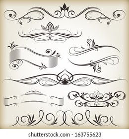 Vintage calligraphic vector design elements isolated on beige background.