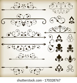 Vintage calligraphic vector design elements isolated on beige background.
