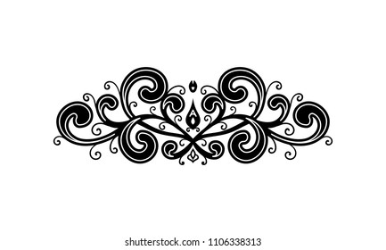 Vintage calligraphic vignette or divider for greeting card, wedding invitation, menu, postcard. Decorative border, swirls ornament and page decoration in retro style. Vector illustration.