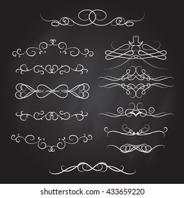Vintage calligraphic vignettes and dividers, set of decorative design elements in retro style, vector illustration