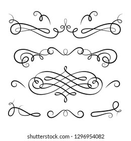 Vintage calligraphic vignettes and flourishes, decorative design elements in retro style, vector scroll embellishment on white