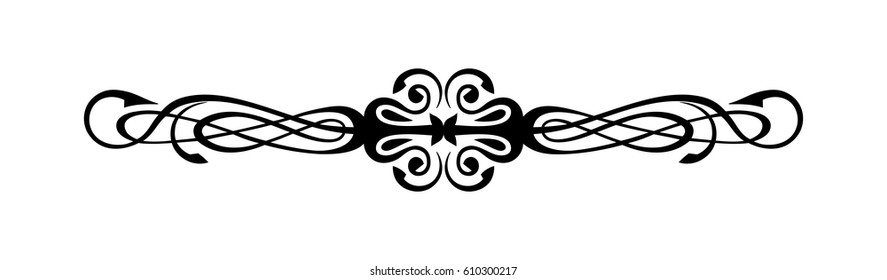 Vintage Calligraphic Wicker Rosette - Decorative Vignette with Floral Elements of Lines, Flourishes, Scrolls and Swirls Isolated in Black Vector - for Business, Logo, Menu, Greeting Card or Invitation