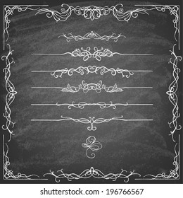 Vintage Calligraphy Chalkboard Design Elements. Set of decorative design elements and page decor. Classic curves and curly lines.