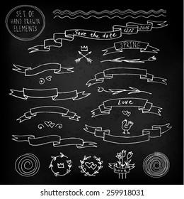 Vintage calligraphy chalkboard design elements on blackboard