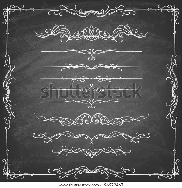 Vintage Calligraphy Chalkboard Design Elements.\
Set of decorative design elements and page decor. Classic curves\
and curly lines.