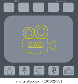 Vintage Camcorder  line Icon  on a gray cine-film background. flat design style
