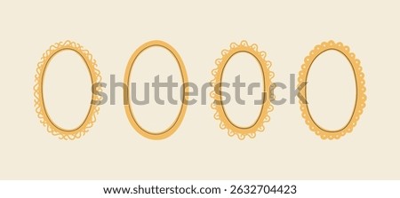 Vintage cameo frames hand drawn vector set with lace and ornate borders. Cute and elegant in a flat, nostalgic style, perfect for wedding cards, invitations, scrapbooking, and retro decorations.