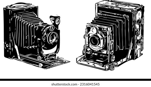 Vintage camera art Silhouette set capturing the essence of retro, Old-fashioned camera silhouettes A tribute to classic photography