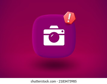 Vintage camera button with stop sign. 3d vector illustration
