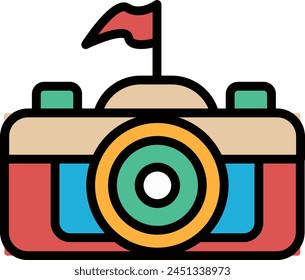 Vintage camera in concept travel. The camera is a small, compact device that is used to capture images. The camera is designed to be portable and easy to use