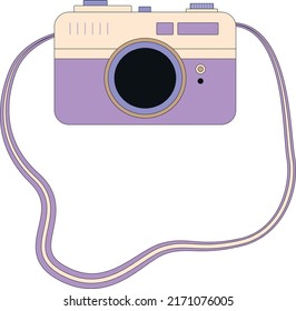 Vintage-Kamera, süßer violetter Flachstil. Retro Fotokamera, Vektorgrafik.
