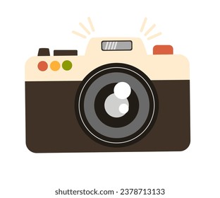 Vintage camera device, polaroid. Photography camera. Vector hand draw illustration.