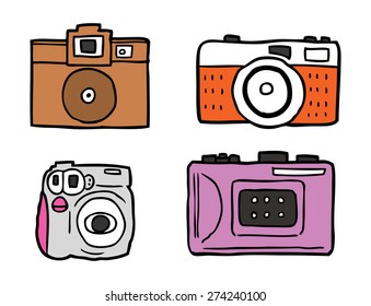 vintage camera in doodle style