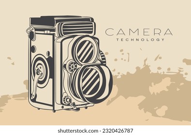 vintage camera of drawing sketch. vintage camera in doodle style. vector hand drawn. camera poster vintage