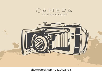 vintage camera of drawing sketch. vintage camera in doodle style. vector hand drawn. camera poster vintage