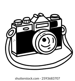 Vintage camera Hand drawn line art Paris Illustration