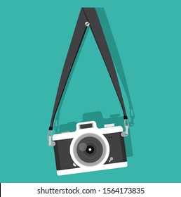 vintage camera hanging on a screw vector