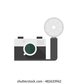 Vintage camera icon in flat color style. Photography picture imaging analog old retro flash bulb