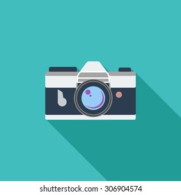 Vintage camera icon. Flat vector related icon with long shadow for web and mobile applications. It can be used as - logo, pictogram, icon, infographic element. Vector Illustration.