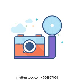 Vintage camera icon in outlined flat color style. Vector illustration.