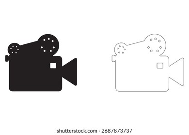 Vintage Ícone Câmera Definido em Preto e Branco Silhueta Representando a Produção de Filmes e Nostalgia para o Cinema clássico Estilo Equipamento
