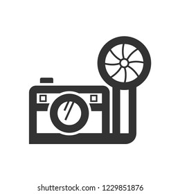 Vintage camera icon in thick outline style. Black and white monochrome vector illustration.