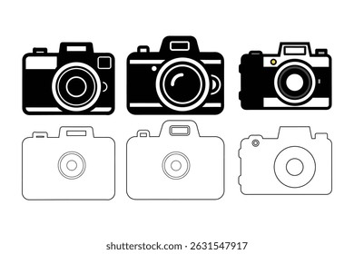 Vintage Camera Icons Classic Film Photography Vector Graphics, Black and White Camera Illustrations for Design Projects, Camera icon set vector on white background.