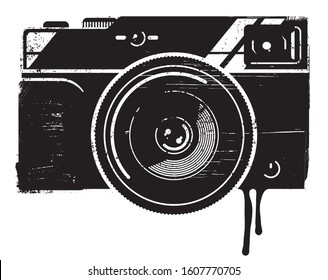 A vintage camera illustrated in a stencil, graffiti style