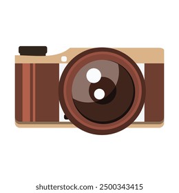 vintage camera illustration features a prominent lens and viewfinder, detailed in shades of brown to evoke classic photography nostalgia. Perfect for retro-themed designs and photography enthusiasts