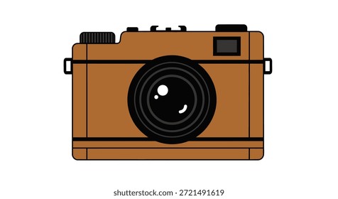 Uma ilustração de câmera vintage com um corpo marrom e uma lente preta. Este gráfico retro-inspirado é perfeito para entusiastas de fotografia, projetos criativos, ou adicionando um toque de nostalgia ao seu