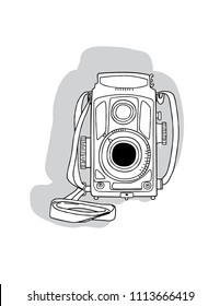 vintage camera illustration, picture, photography, Black & White Outline, antique, camera, photo, film, freehand, doodle, devise, retro sketch, shutter, lens, flash, studio, logo, object, focus, old