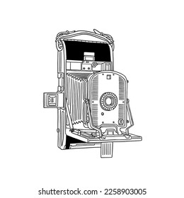 Vintage camera large format film Hand drawn line art Illustration