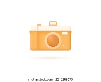 Vintage camera with with lens and button. 3d vector icon