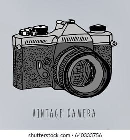 vintage camera nand drawn logo for print, tshits, poster