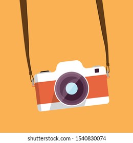 Vintage camera on color background. Retro style toned picture. Minimalistic concept