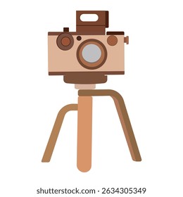 Vintage camera on a tripod with a wooden base and retro design
