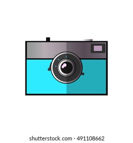 Vintage camera on a white background. Vector illustration. Rectangular style with shadow flat.