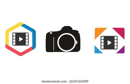 Vintage camera with outline. 35 mm retro film photo camera. Photography studio concept. DSLR big lens. Mirrorless photo device with old look. T shirt design element. Vector illustration,flat, clip art
