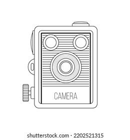 Vintage Camera Outline Icon Illustration on White Background