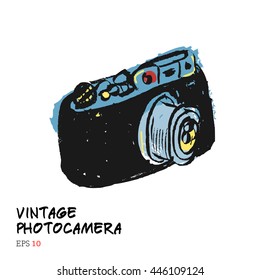 vintage camera photography studio vector illustration. retro hand drawn isolated art