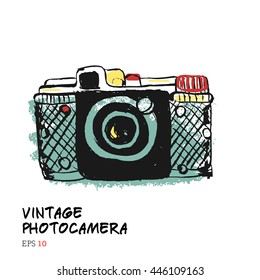 vintage camera photography studio vector illustration. retro hand drawn isolated art