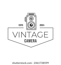Etiqueta de Vector de Fotografía de cámara Antiguas, Plantilla de logotipo con tipografía retro.
