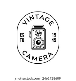 Klassisch Camera Fotografie Vektorgrafik Label, Logo Vorlage mit Retro Typografie.