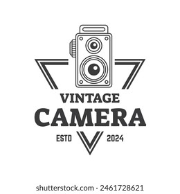 Vintage Camera Photography Vector Label, Logo Template with Retro Typography.