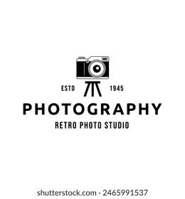 Vintage Camera Photography Vector Label, Logo Template with Retro Typography.