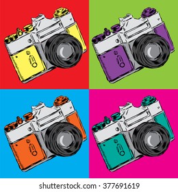 Vintage camera.. Poster. Vector illustration in pop art style.